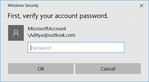 Windows vous demandera de vérifier votre identité