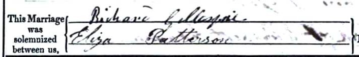 GILLESPIE_Richard & Eliza Jane PATTERSON_ 1854_signatures_ England