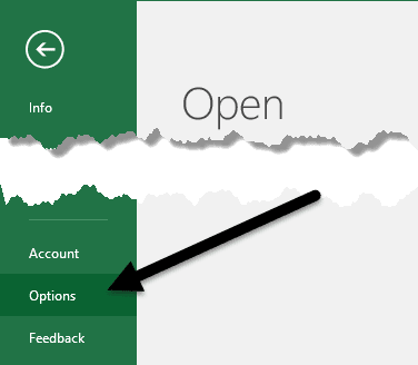 opciones de archivo excel