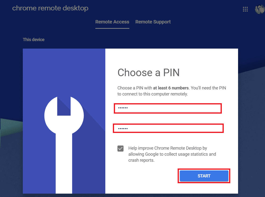 Ora devi impostare un PIN a 6 cifre che dovrai connettere a questo computer in remoto.