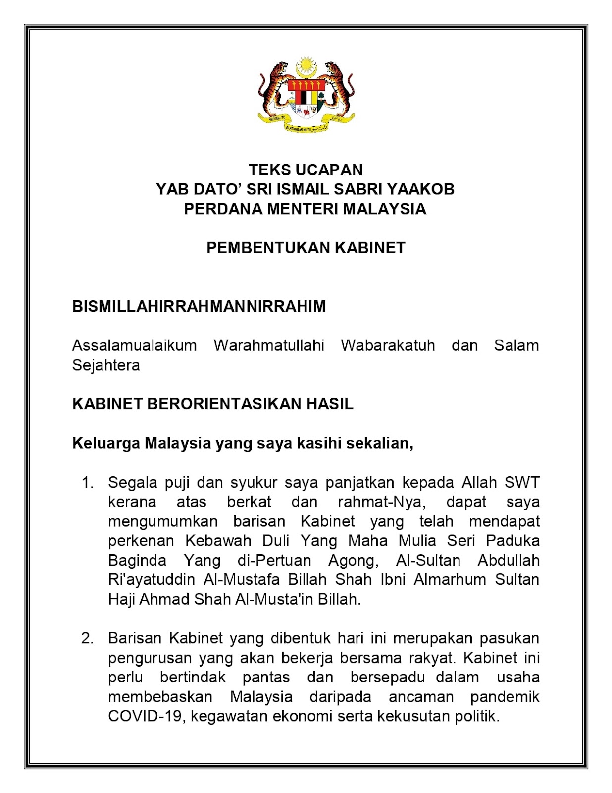 Ismail sabri kabinet baru senarai Akhirnya Didedahkan!