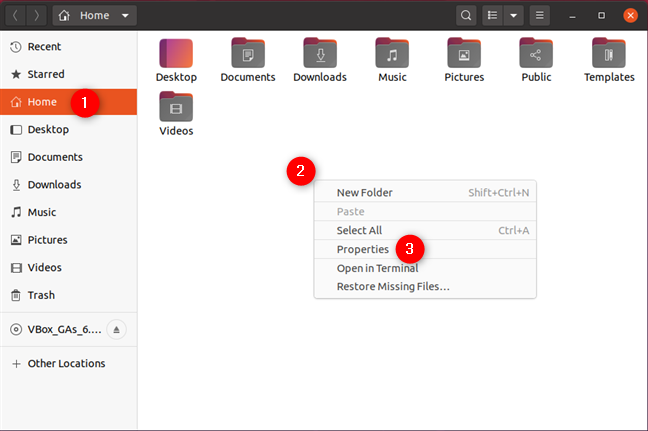 Abrir propiedades de una carpeta en Ubuntu Linux