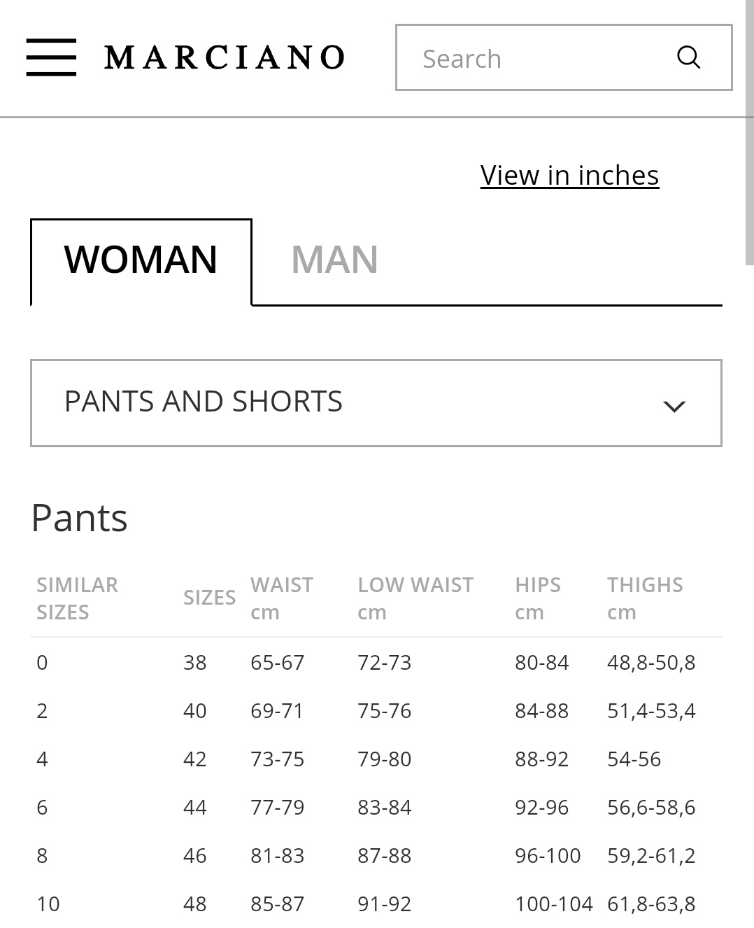 Gostan Sikit: Guess by Marciano - women's clothing size chart