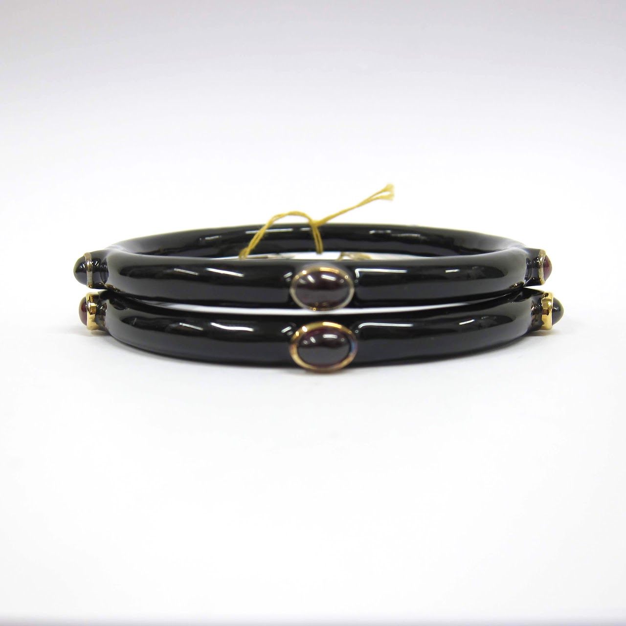 Black Enamel  & Garnet NEW Bangle Pair