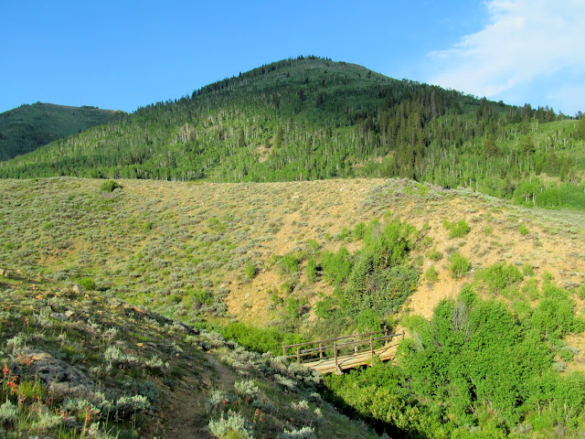 Candland Mountain towering over a small bridge on the trail