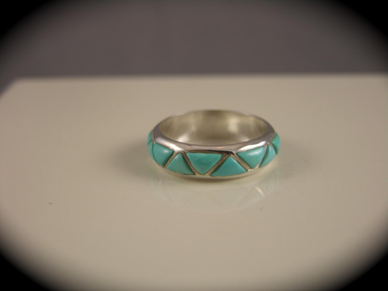 Silver Turquoise Wedding Band