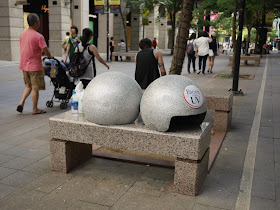 Two giant Bioré UV helmets