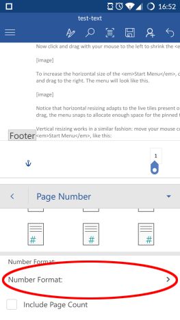 Android, Microsoft Word, vložení, zápatí, záhlaví, čísla stránek, dokumenty