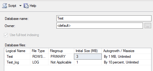 impostazioni del database