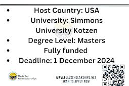 Study Free in USA - Simmons University Kotzen is Offering Fully Funded Scholarship in USA 2024-2025 