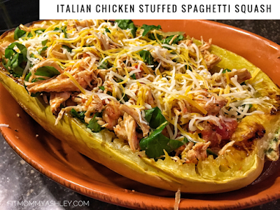 stuffed, spaghetti, squash, fall, autumn, recipes, 21 day fix, low carb, keto, dinner, easy, crockpot, chicken, italian, tomato, spinach