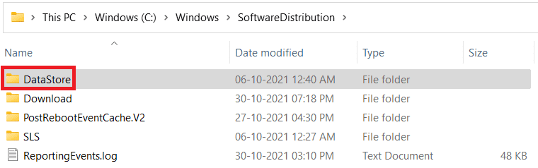 otevřete soubor úložiště dat ve složce SoftwareDistribution