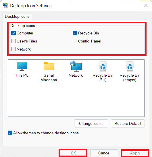 デスクトップアイコンの設定。 OKを適用します