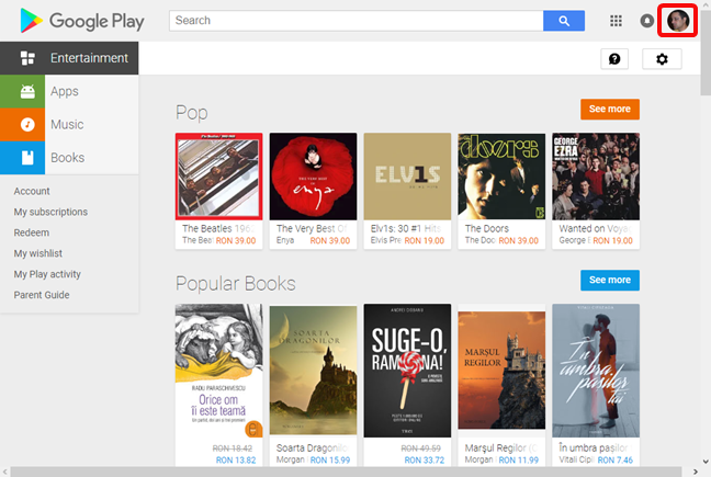 Account Google nel Google Play Store