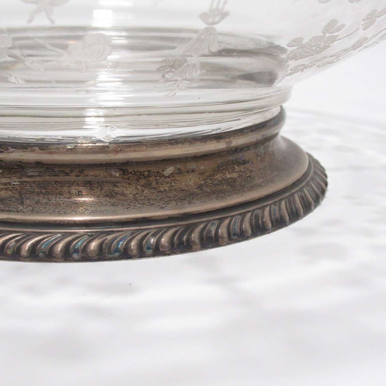 Sterling Silver and Etched Glass Wallace 10" Footed Bowl