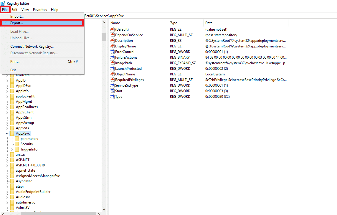 Сначала сделайте резервную копию реестра, нажмите «Файл» и выберите «Экспорт».  Как исправить программное обеспечение Elara, препятствующее завершению работы в Windows 10