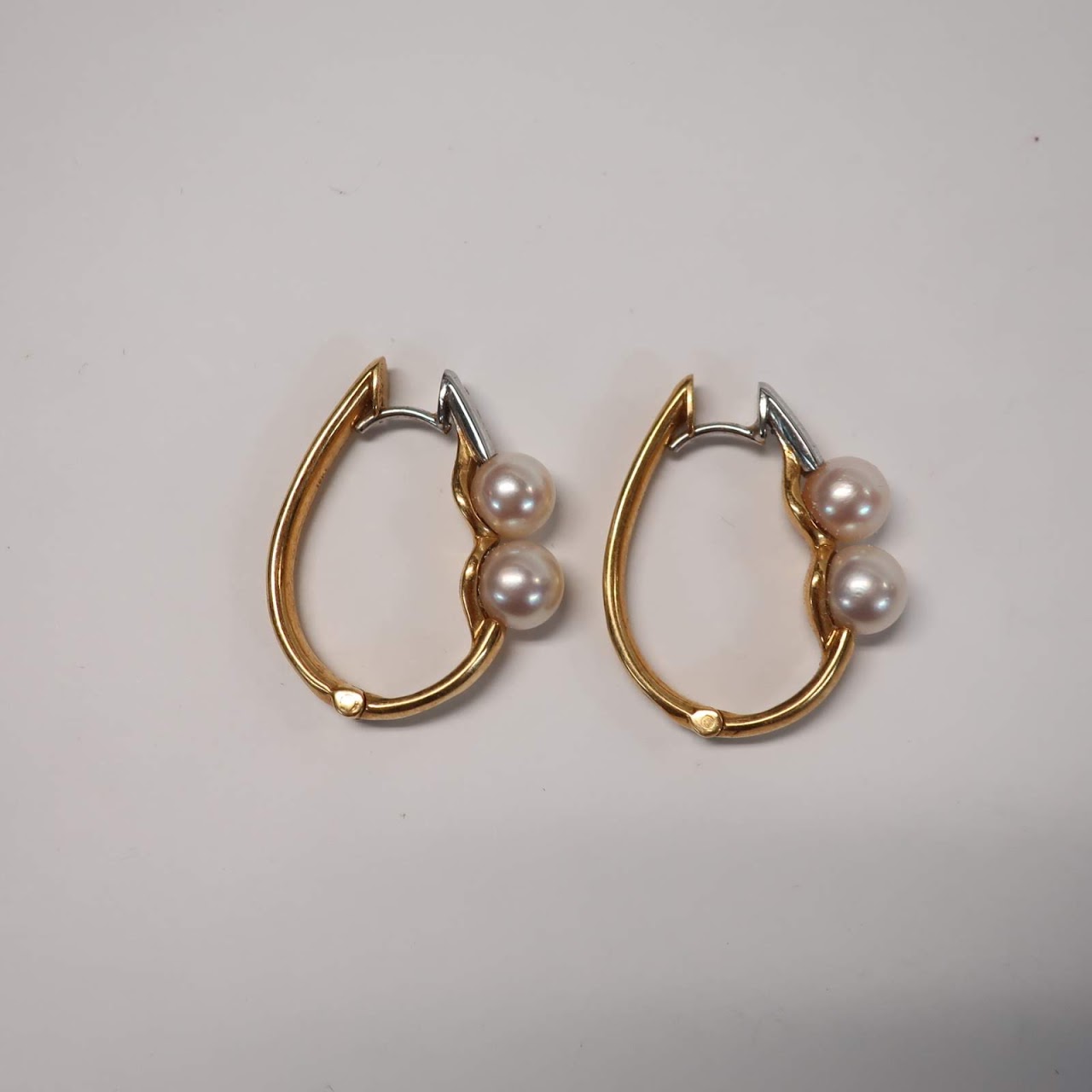 18K Gold, Pearl and Diamond Hoop Earrings