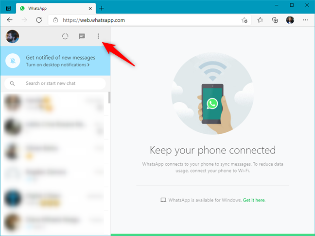 De menuknop van WhatsApp Web