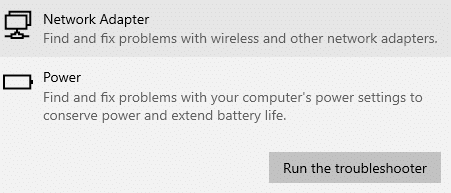 ここで、[トラブルシューティングの実行]を選択すると、Powerトラブルシューティングが起動します。 修正現在、利用可能な電源オプションはありません