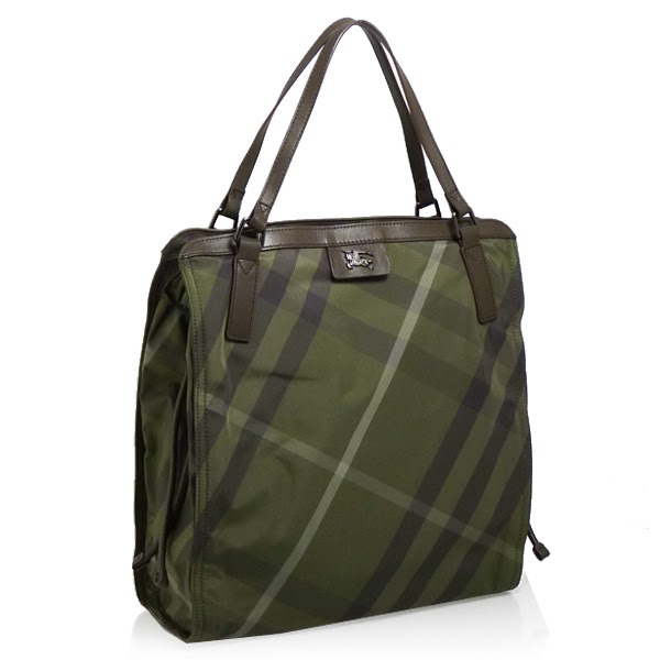 Burberry Buckleigh Check Packable Nylon Tote - Olive Check