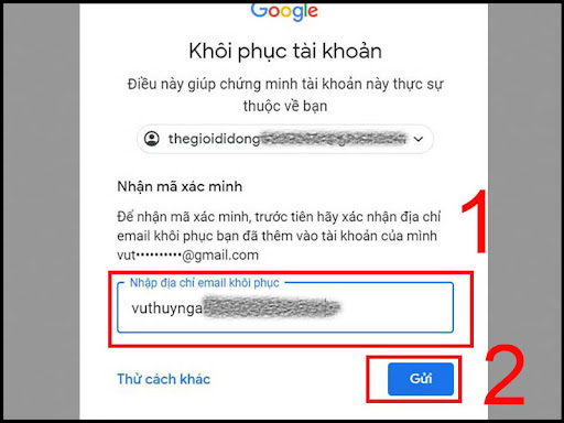 Nhập địa chỉ Email khôi phục