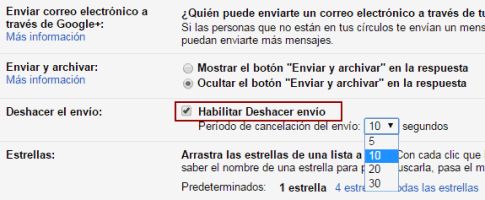 Habilitar opción Deshacer el envío en Gmail