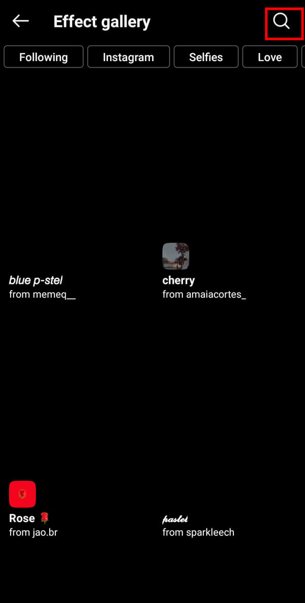Нажмите на значок «Поиск», чтобы найти различные доступные фильтры в Instagram.  |  Как получить фильтр «Где твоя родственная душа» в Instagram