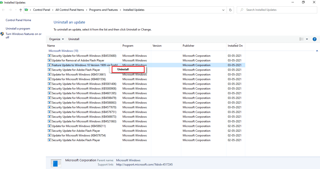 Haga clic derecho en el programa actualizado recientemente y seleccione Desinstalar.  Cómo reparar el error del sistema de archivos 2147219196