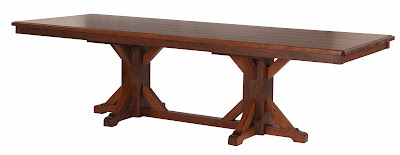 110 x 42 Alexandria Dining Table with Custom Tabletop, in Ruby Walnut and Hickory