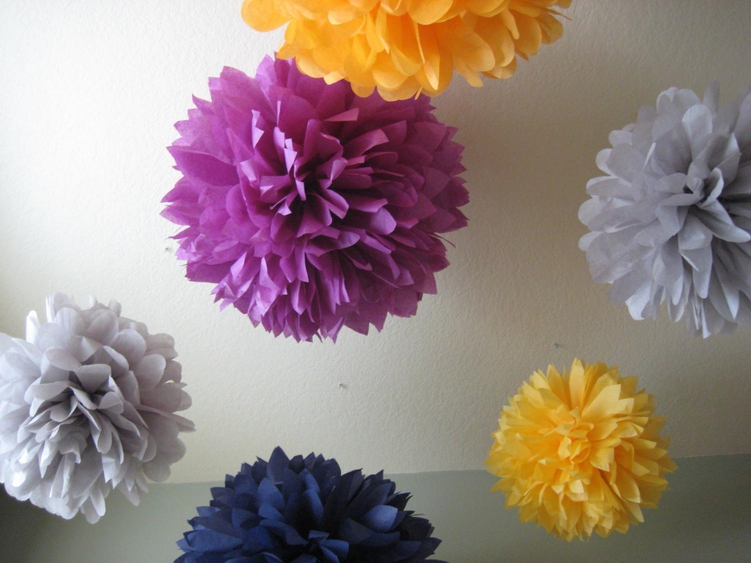 Cocktail Hour - 5 Tissue Paper Pom Poms - Wedding Decor DIY Kit