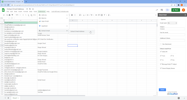 Screenshot of Extract Email Address