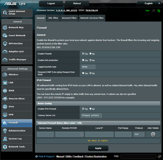 Firmware ASUS: attiva il firewall