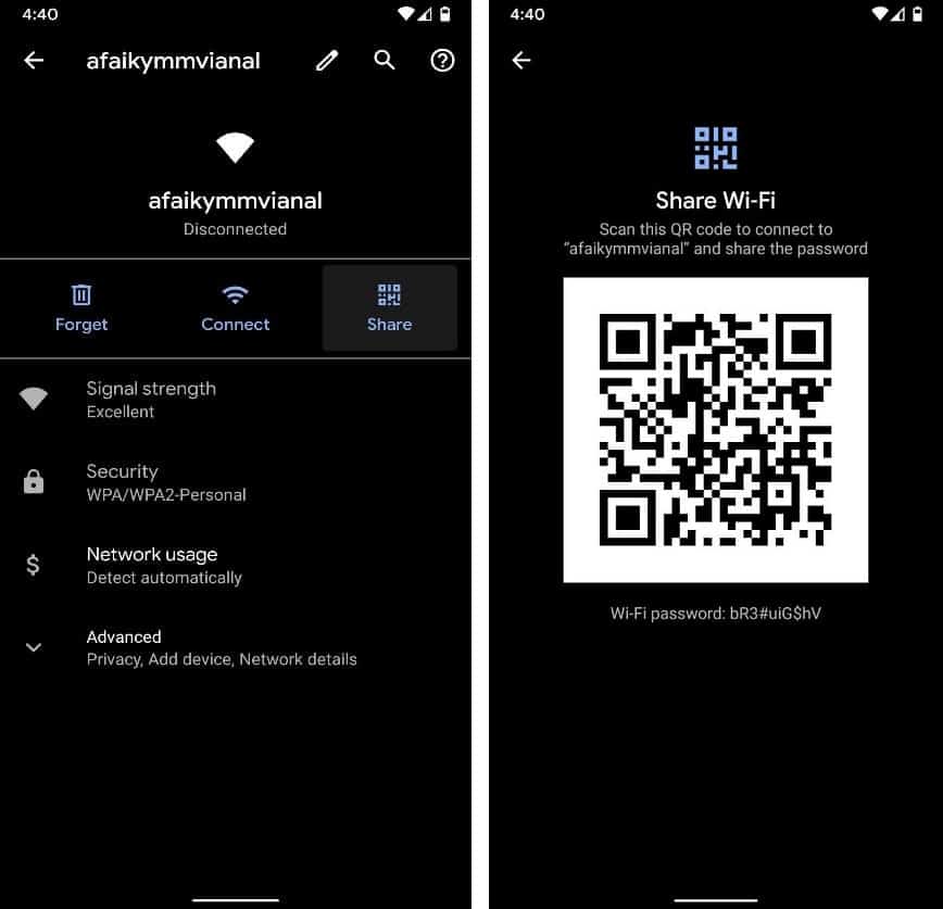 Condividi la password Wi-Fi sotto forma di codice QR