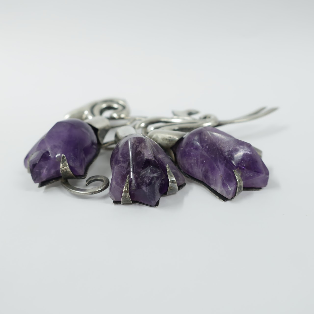 Silver & Amethyst Floral Brooch