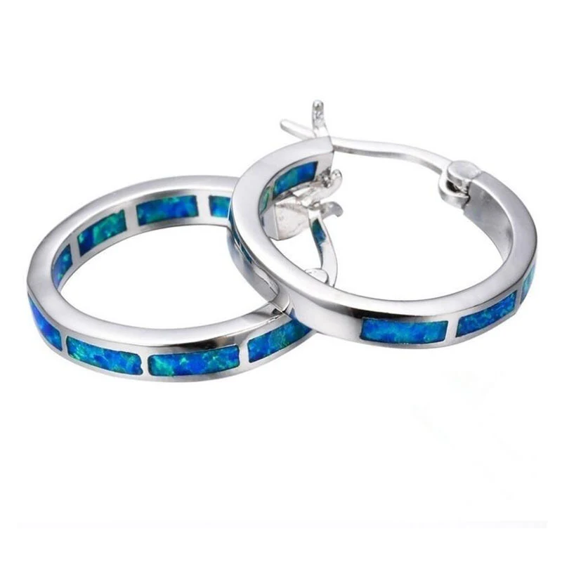 Blue Opal Round Earrings for Women. Timeless elegance and sophisticated design. Perfect for everyday wear or special occ