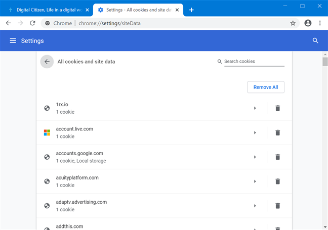 Visualizza tutti i cookie e i dati dei siti da Google Chrome