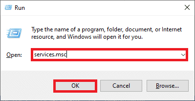 Escriba services.msc de la siguiente manera y haga clic en Aceptar.  Arreglar el error de Windows 10 0xc004f075