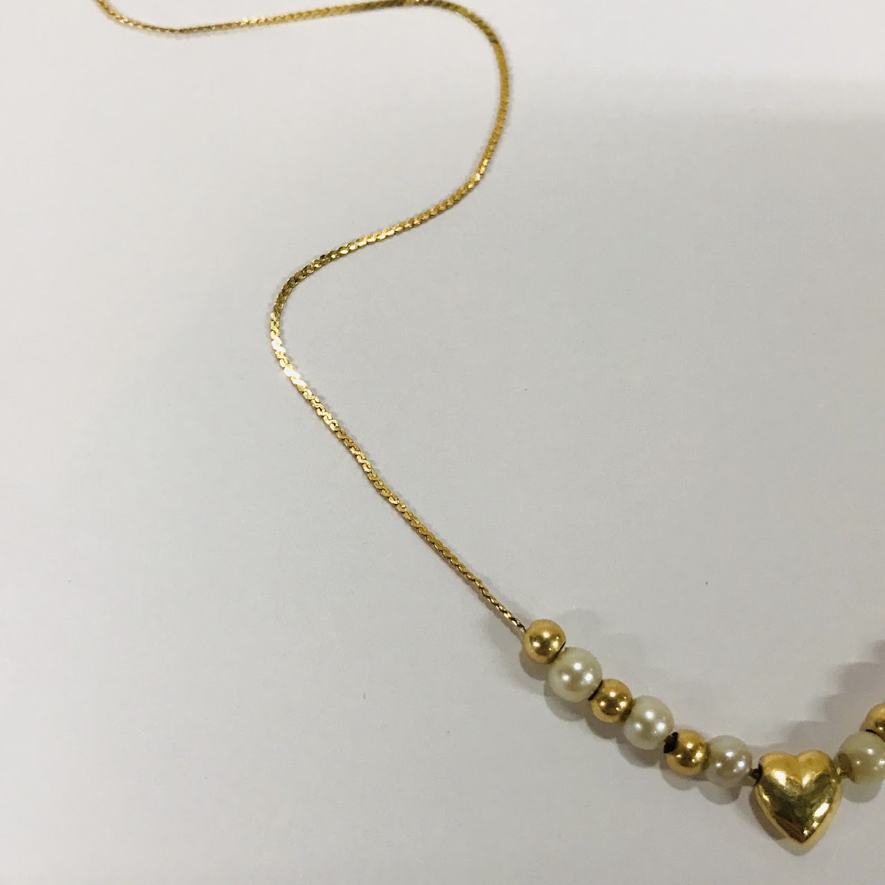 14K Gold, Pearl and Heart Necklace