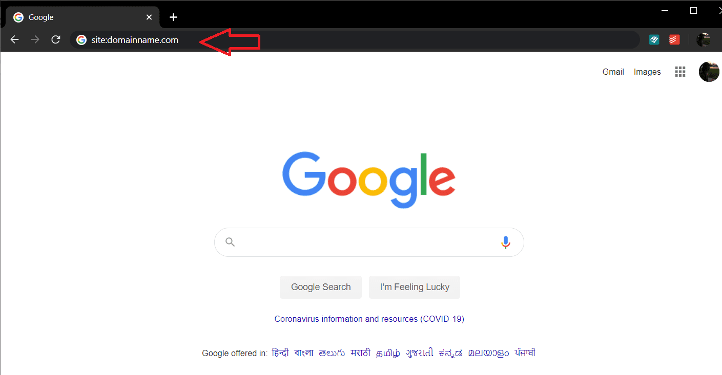 Otwórz nową kartę w Chrome i wpisz „witryna”