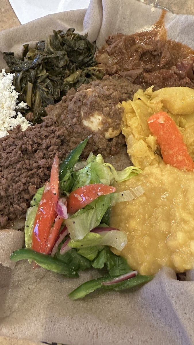 beef veggie combo with gluten free injera