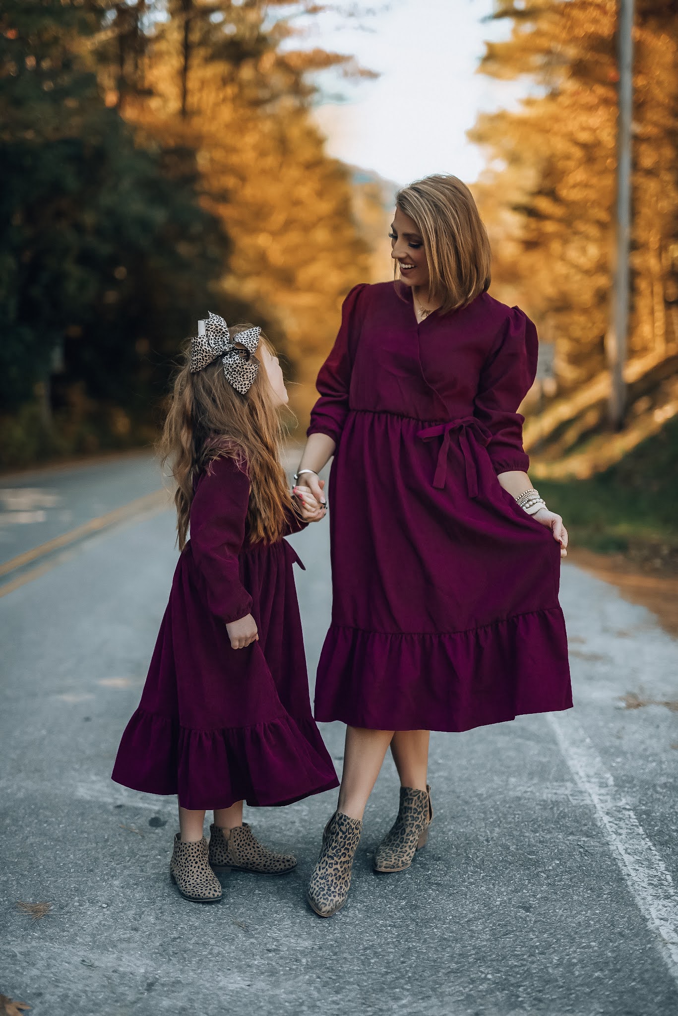 We Designed a Dress! Burgundy Corduroy Wrap Dress - Something Delightful Blog #mommyandme #twinningstyle #holidaystyle #familyphotos