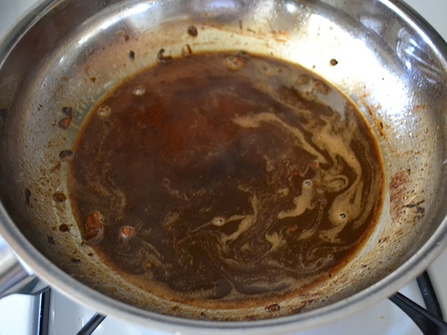 deglaze the pan with butter and balsamic vinegar 