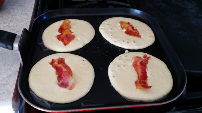 My Take on Bacon Pancakes this Morning $5 Family breakfast