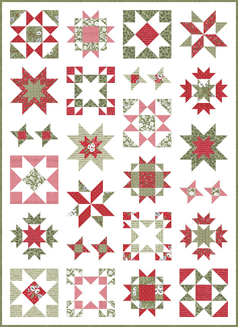 Clear Sky quilt pattern by Andy of A Bright Corner - a modern sampler style star quilt in Christmas Morning fabrics from Moda Fabrics