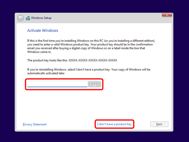 Entrez la clé d'activation de Windows 11