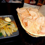 shrimp chips & my favorite Eihire as appetizers in Shibuya, Japan 