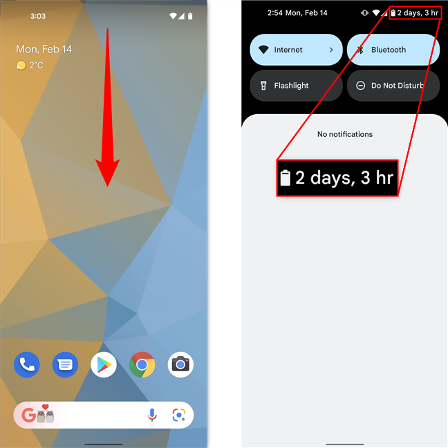 En los teléfonos inteligentes Pixel, se muestra una estimación de la duración de la batería en lugar del porcentaje