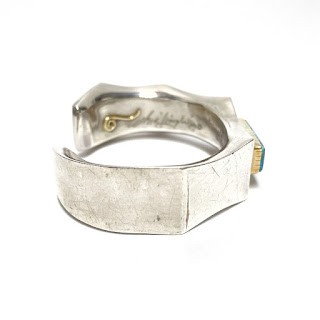 Silver, 14K Gold & Turquoise Heavy Cuff Bracelet