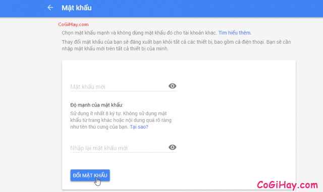 trang web đổi mật khẩu google