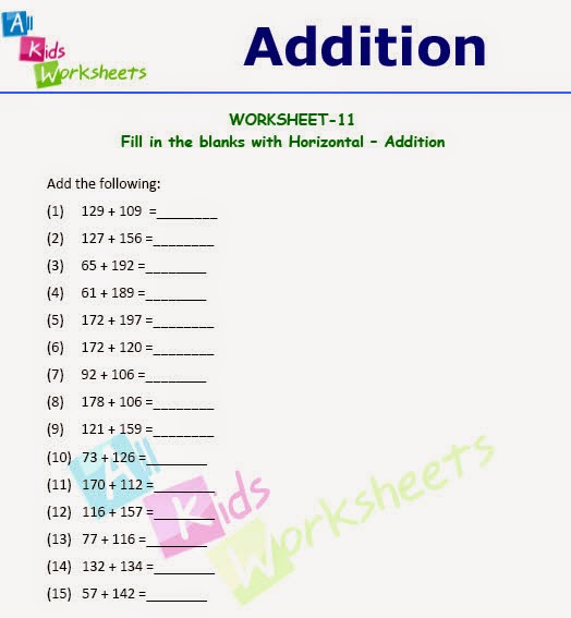 Class 1 Horizontal Addition Worksheet Allkidsworksheets